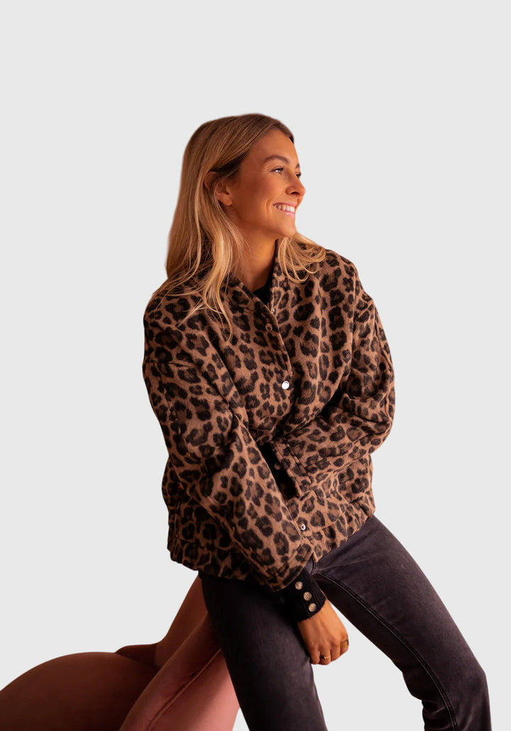 Hope | Brown Leopard Print Coat with Buttons