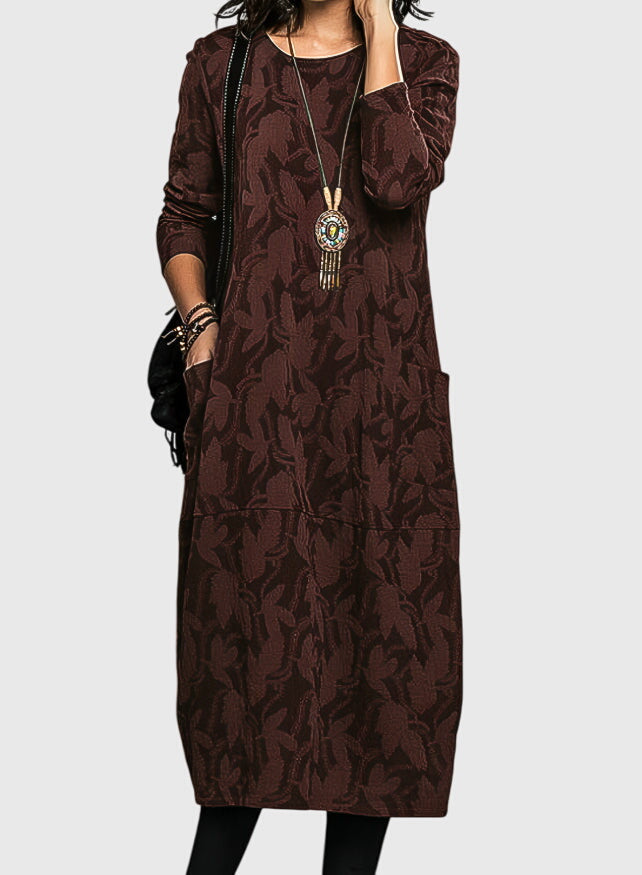 Bellatrixandra | Floral Jacquard Casual Dress with Pockets