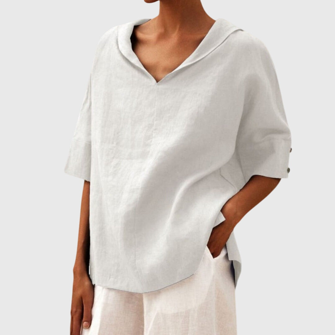 Jacinta | Loose V-Neck Blouse with Short Sleeves