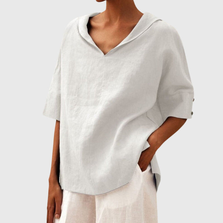 Jacinta | Loose V-Neck Blouse with Short Sleeves