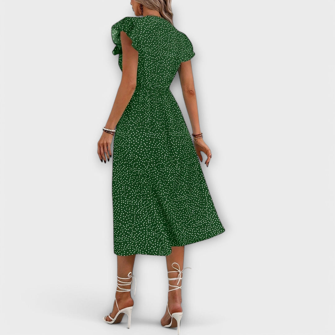 Mira | Polka Dot Midi Dress with Ruffle Sleeves