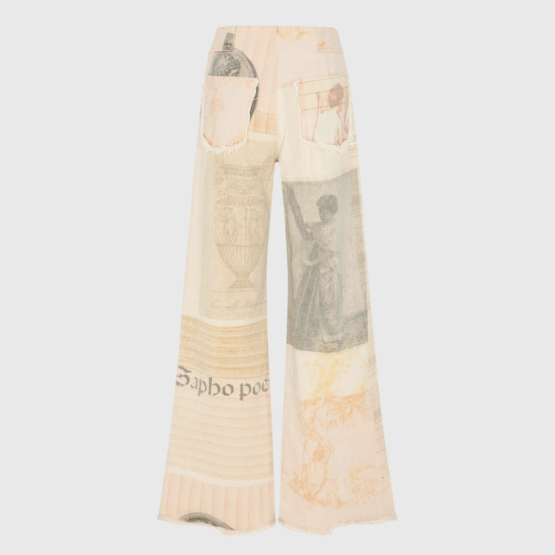 Dusty | Beige Statue Print Wide Leg Jeans