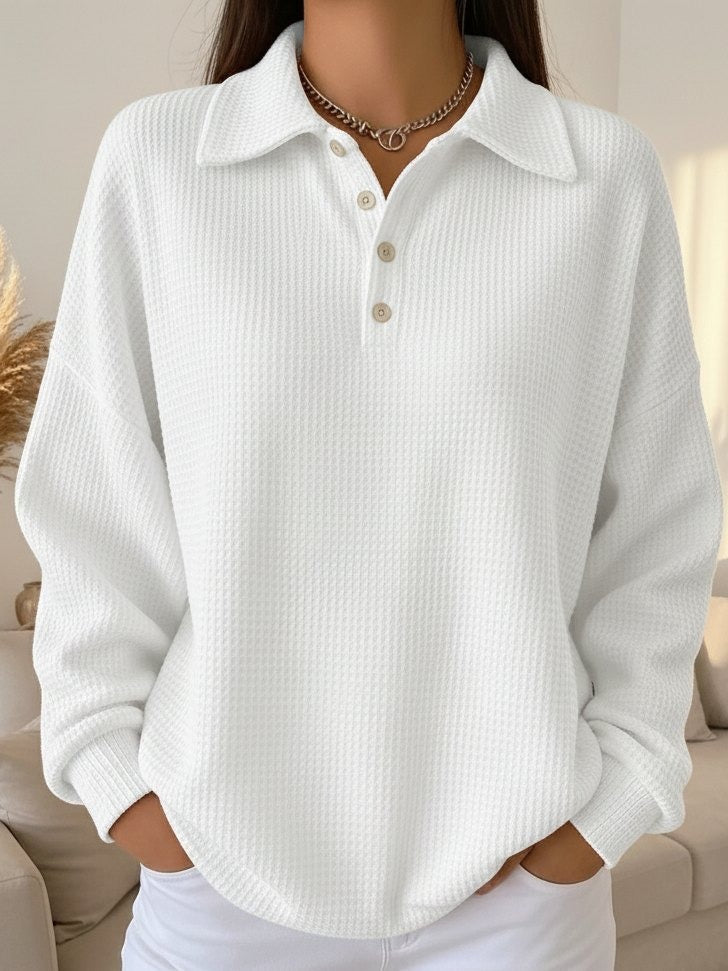 Amanda | Waffle Knit Polo Sweater with Buttons