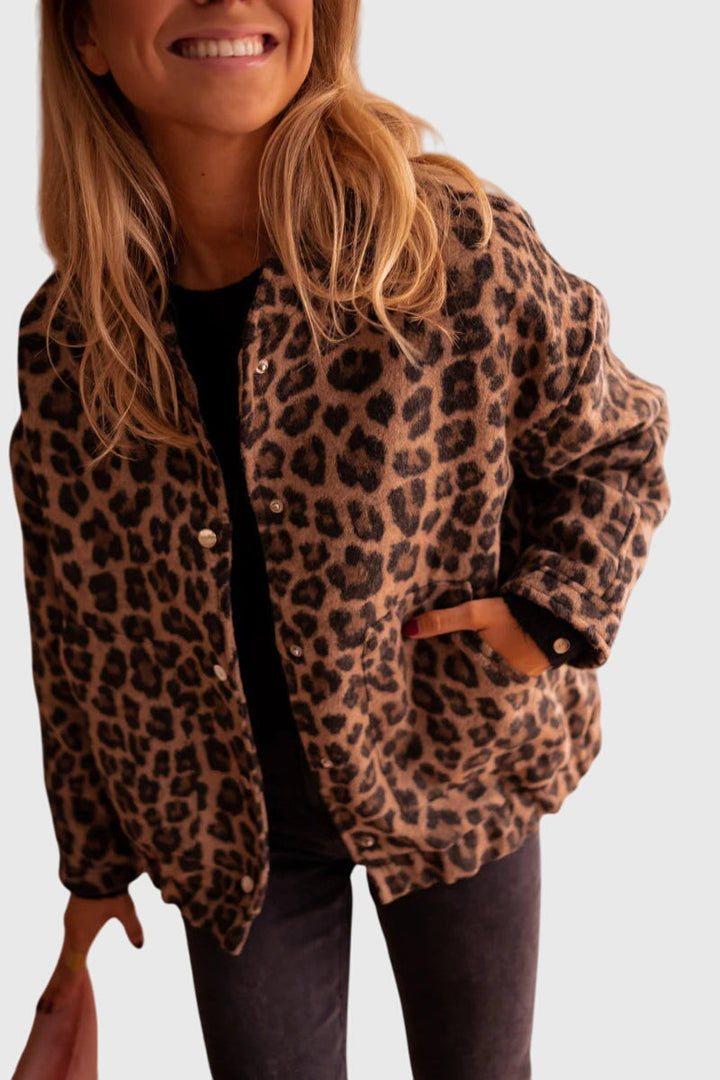 Hope | Brown Leopard Print Coat with Buttons