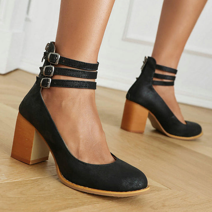 Vinca | Ankle Strap Block Heels with Buckles