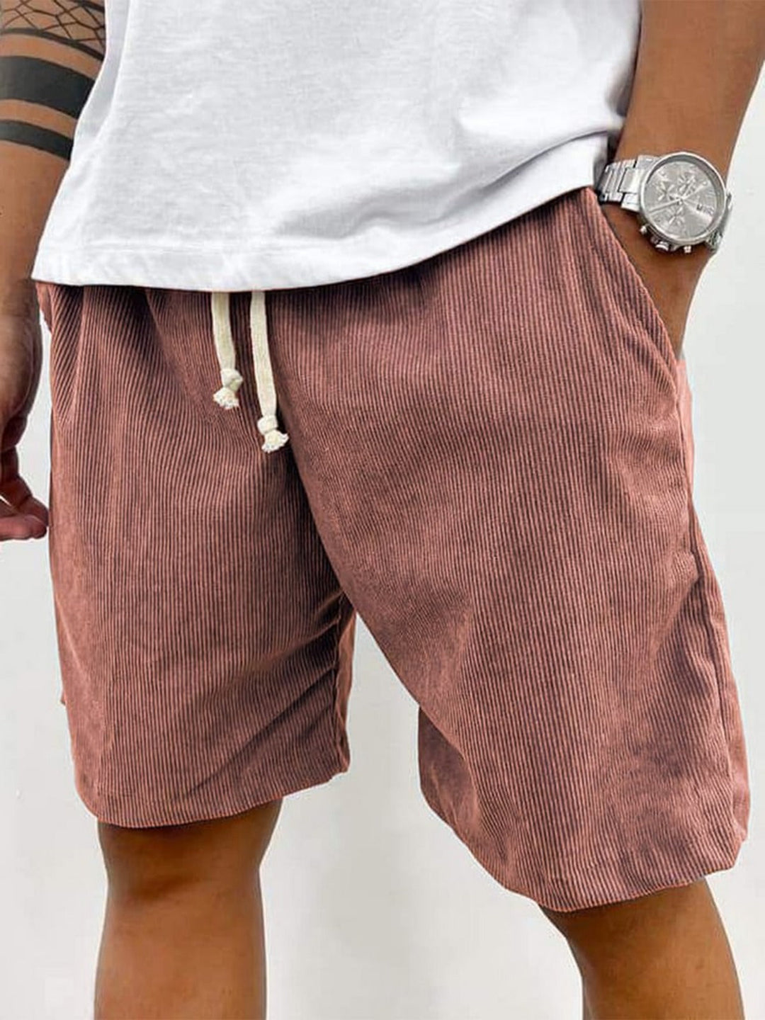 Brady | Striped Drawstring Knee Shorts