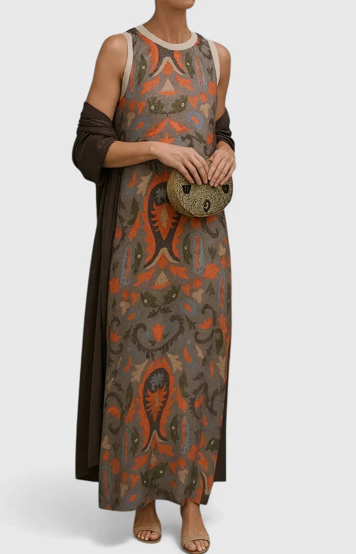 Esme | Printed Sleeveless Maxi Dress with Kimono
