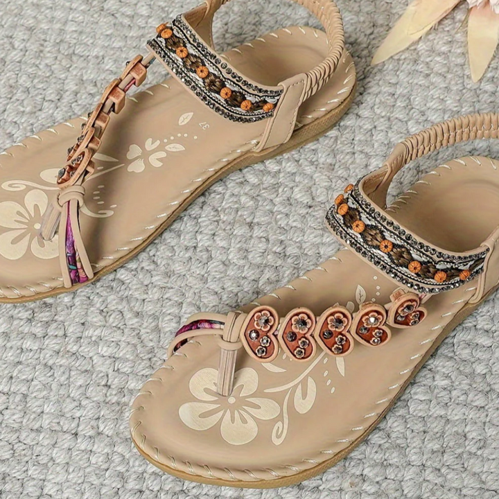Lillie | Bohemian Embellished Flat Sandals with Rhinestones