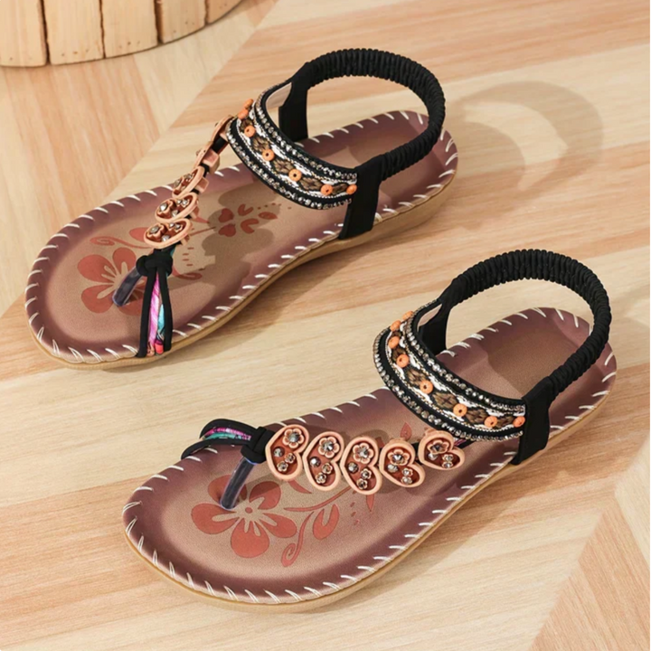 Lillie | Bohemian Embellished Flat Sandals with Rhinestones