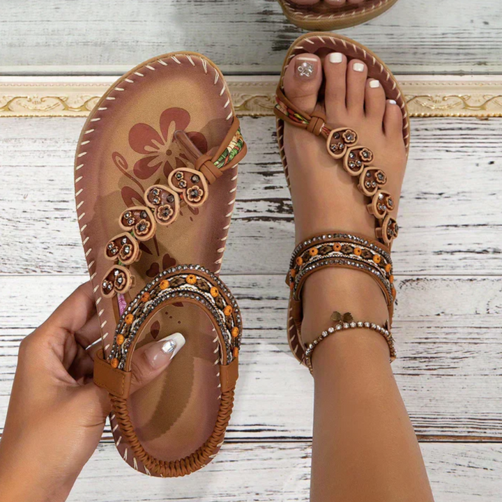 Lillie | Bohemian Embellished Flat Sandals with Rhinestones