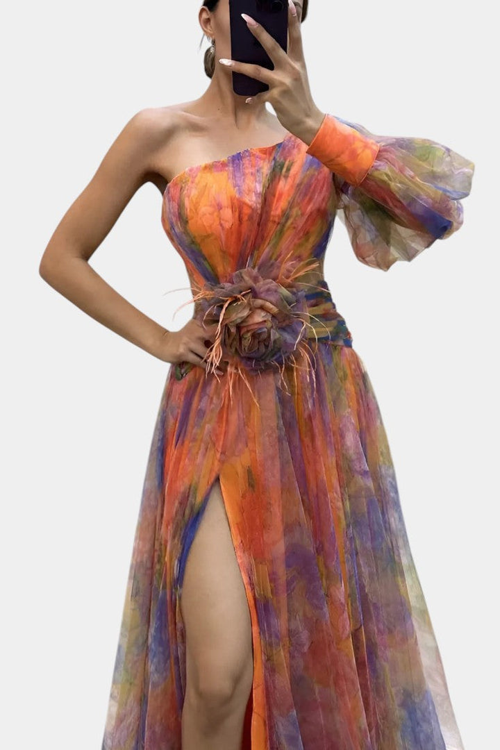 Thalassa | Floral One-Shoulder Maxi Dress with Slit