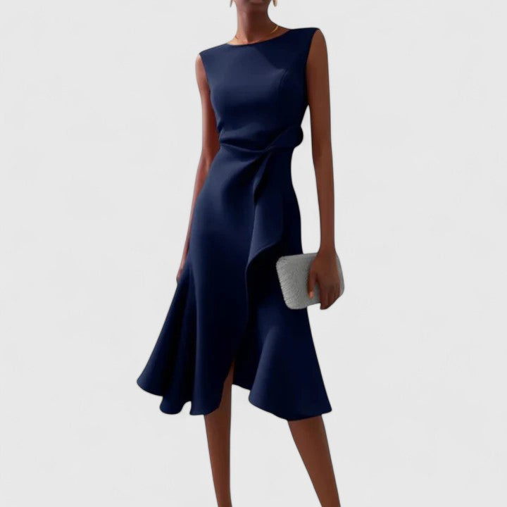 Fiorella | Asymmetrical Ruffle Midi Dress Sleeveless