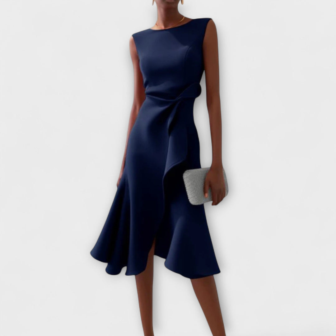Clair | Draped Asymmetric Midi Dress
