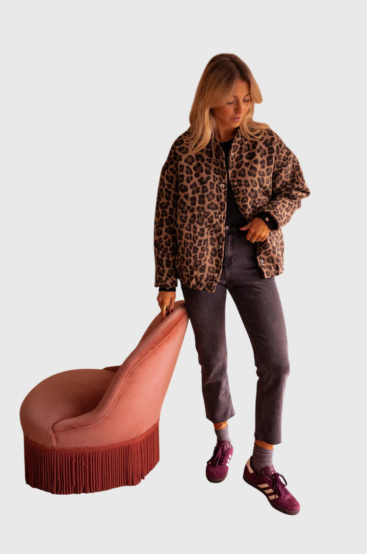 Hope | Brown Leopard Print Coat with Buttons
