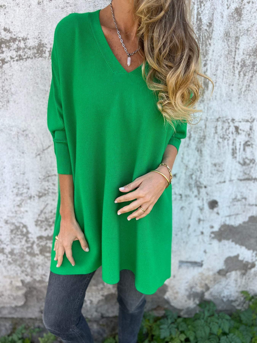 Fabia | Oversized V-Neck Knit Tunic Sweater