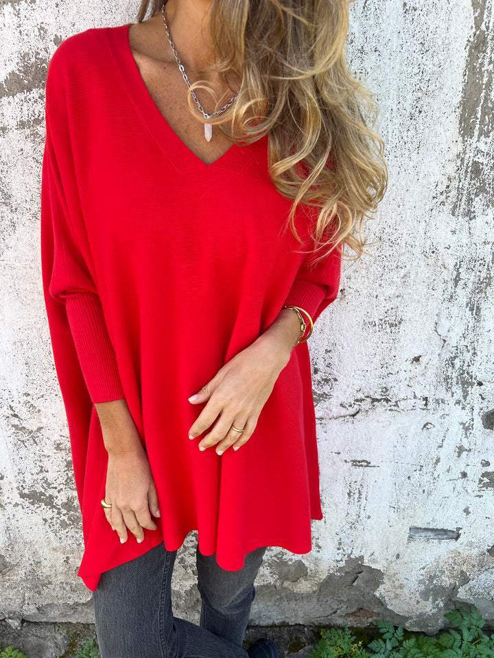 Fabia | Oversized V-Neck Knit Tunic Sweater