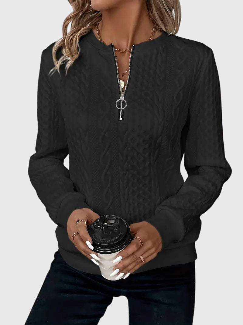 Leslie | Cable Knit Quarter Zip Sweater Pullover