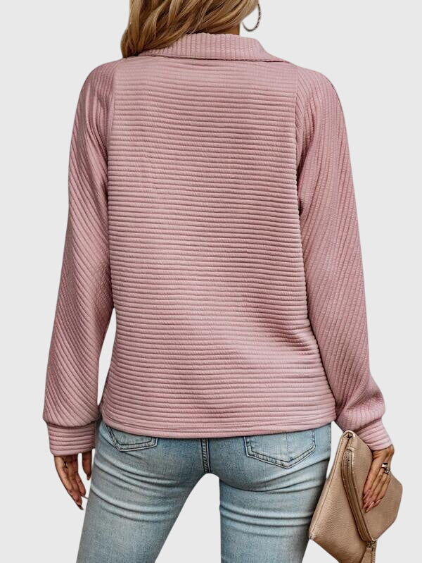 Rexana | Ribbed Quarter Zip Sweater with Collar