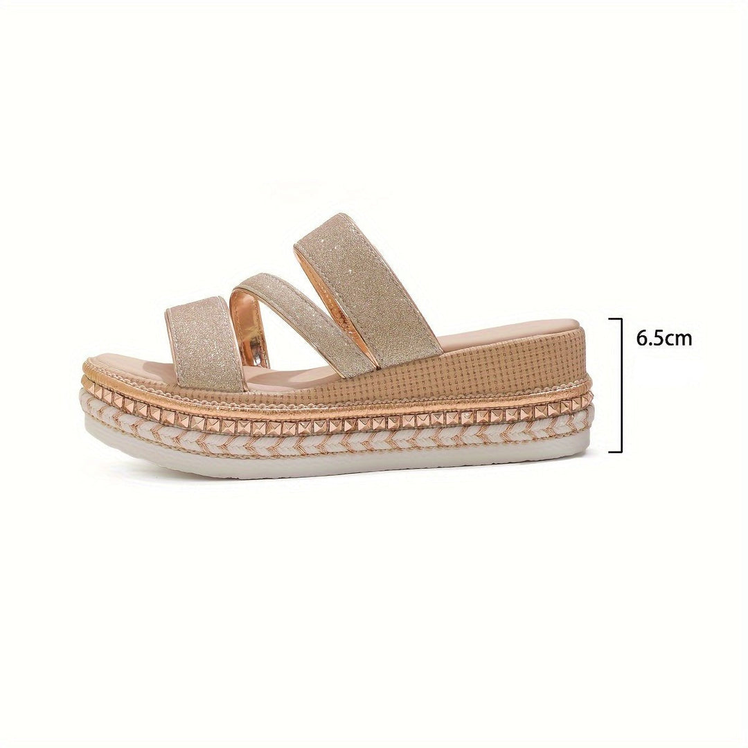 Cyra | Gold Glitter Platform Sandals with Straps