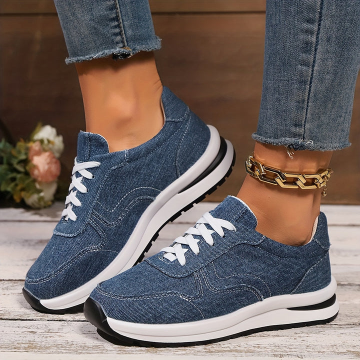 Eudora | Blue Denim Lace-Up Sneakers with Platform