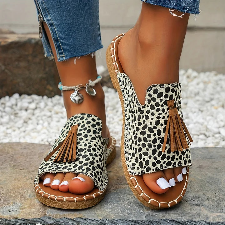 Patience | Bohemian Slide Sandals with Tassel Detail