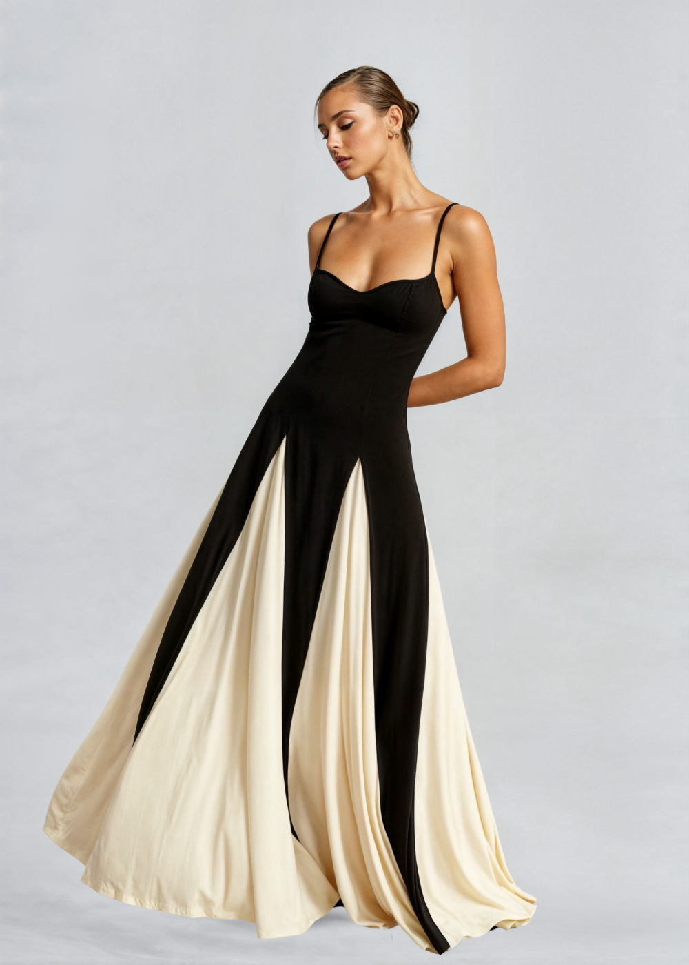 Coralie | Black Cream Empire Waist Maxi Dress