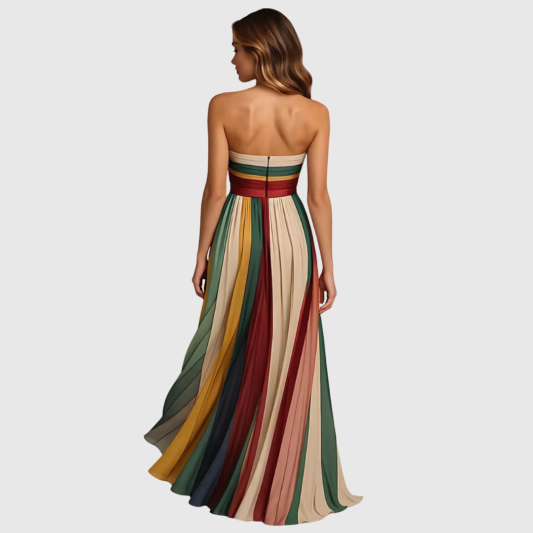 Isolde | Multicolor Striped Strapless Maxi Dress