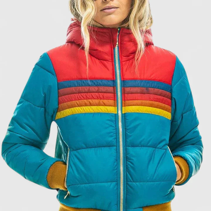 Sadie | Rainbow Striped Bomber Puffer Jacket with Zip