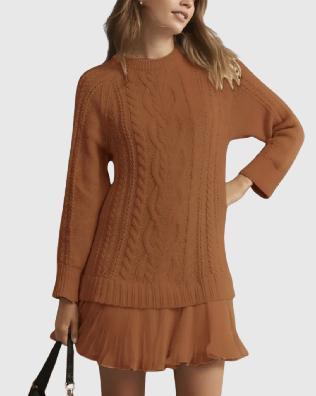 Hilde | Cable Knit Sweater Dress with Pleated Hem