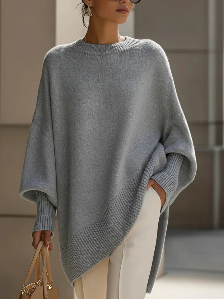 Patricia | Oversized Poncho Sweater with Ribbed Trim