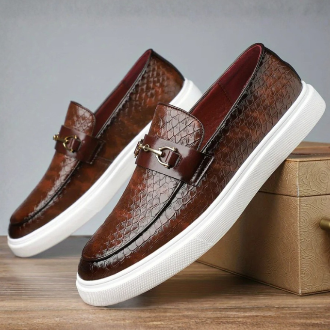 Collin | Textured Loafers Metal Bar Detail