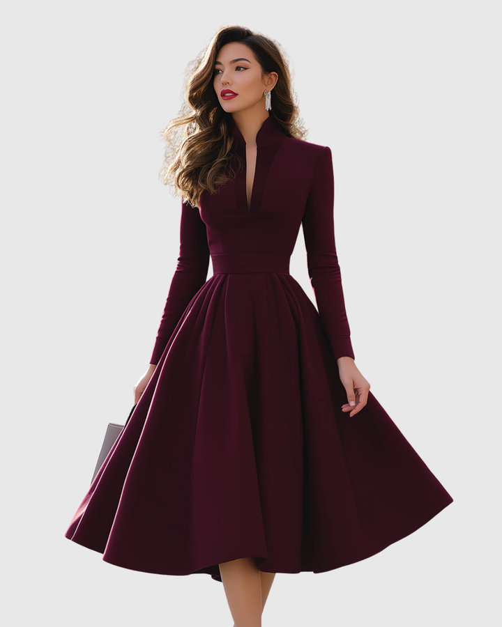 Seraphima | Burgundy V-Neck Empire Waist Midi Dress