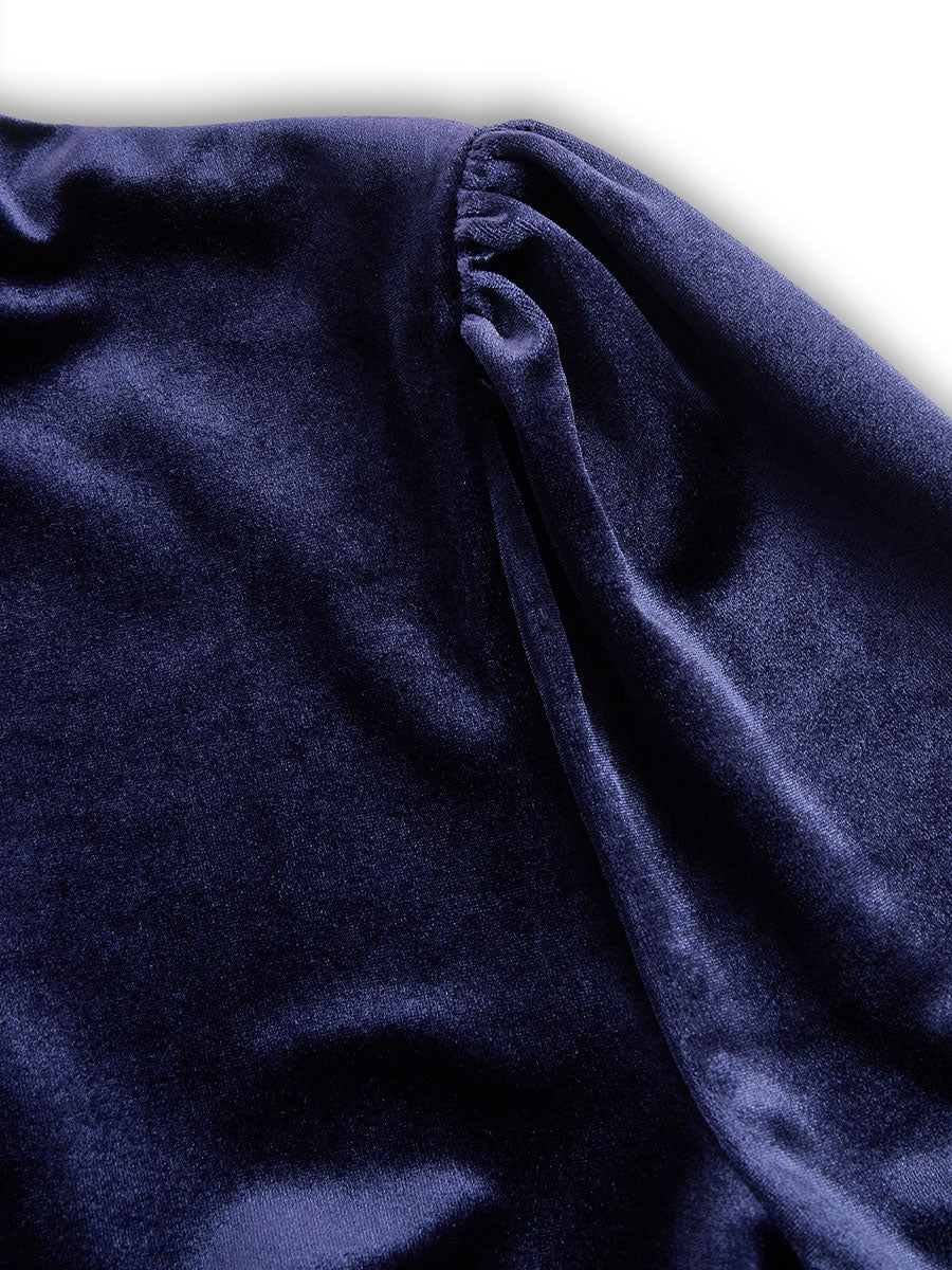 Cordelina | Navy Velvet Empire Waist Dress Long Sleeve