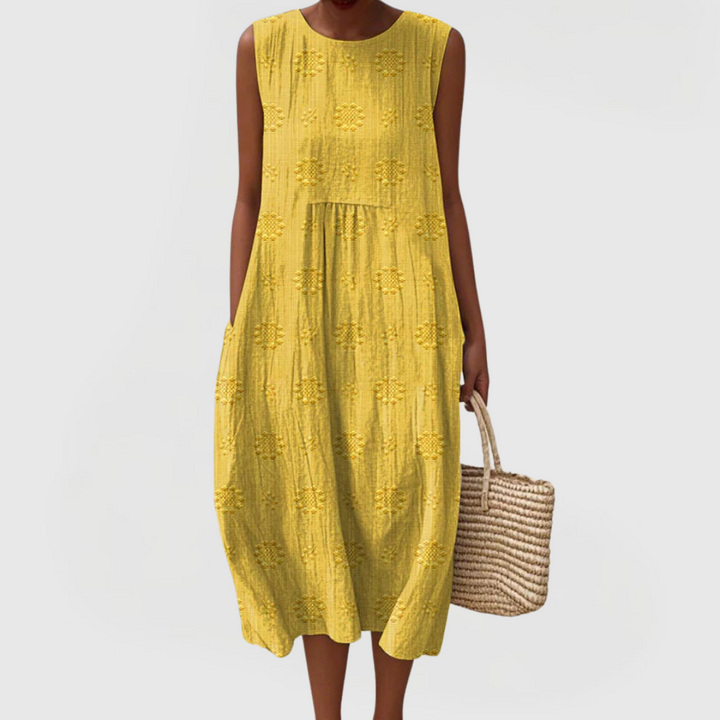 Daniella | Embroidered Sleeveless Linen Dress with Pockets
