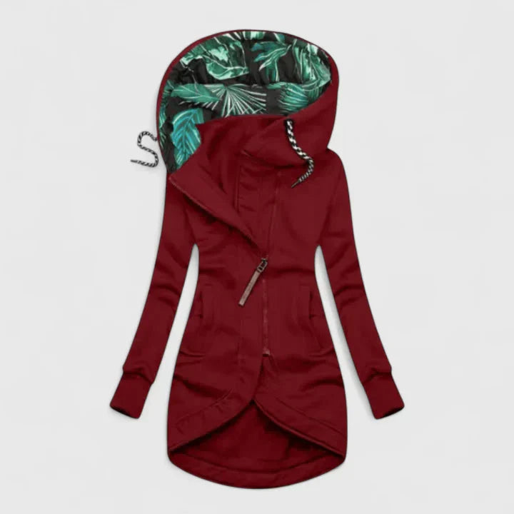 Eartha | Hooded Zip Jacket with Tropical Print Lining