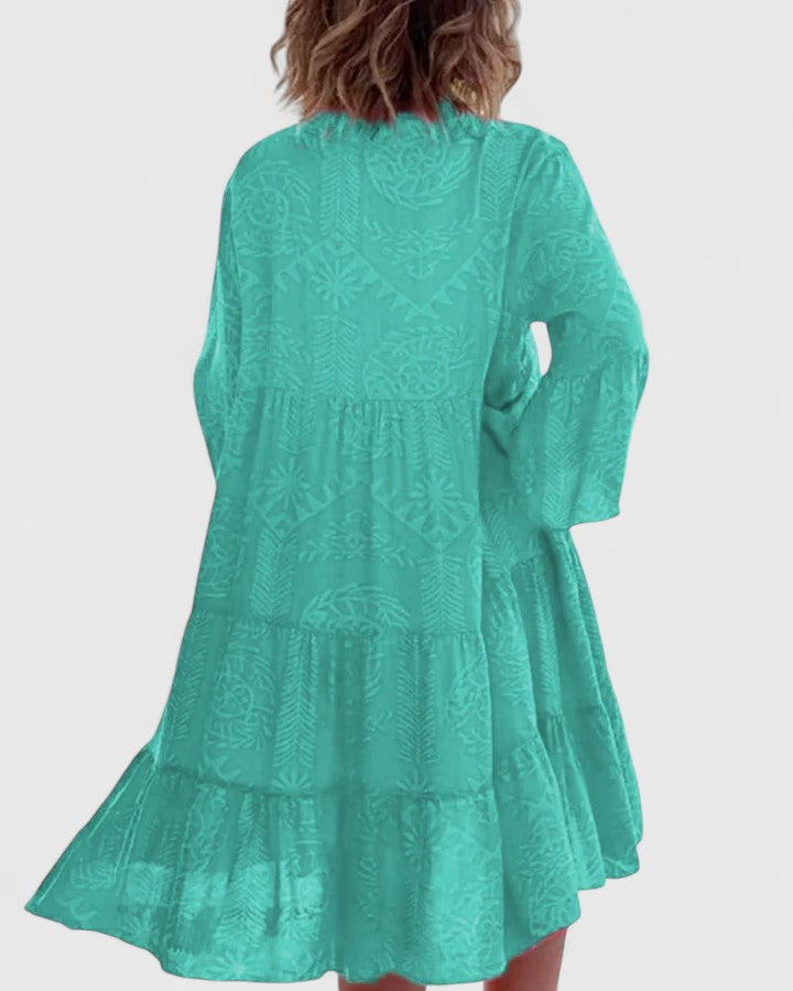 Briony | Bohemian Print Bell Sleeve Mini Dress