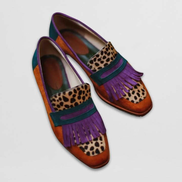 Agata | Leopard Print Fringe Mules with Suede Trim