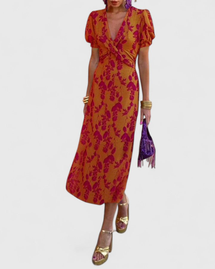 Cordia | Floral Empire Waist Dress with V-Neck