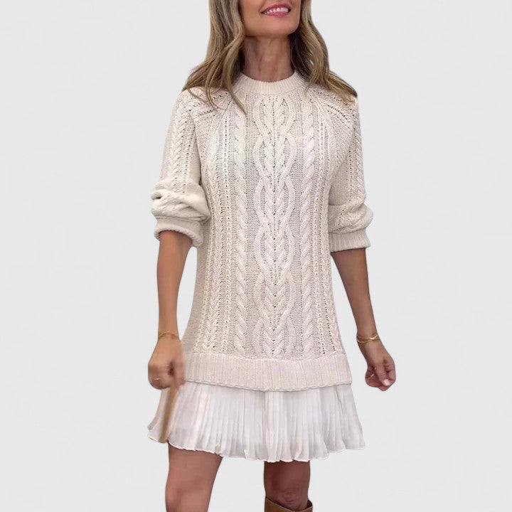 Ruthie | Cable Knit Sweater Dress with Pleated Hem