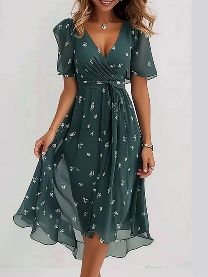 Wilhelmina | Floral Chiffon Empire Waist Dress V-Neck