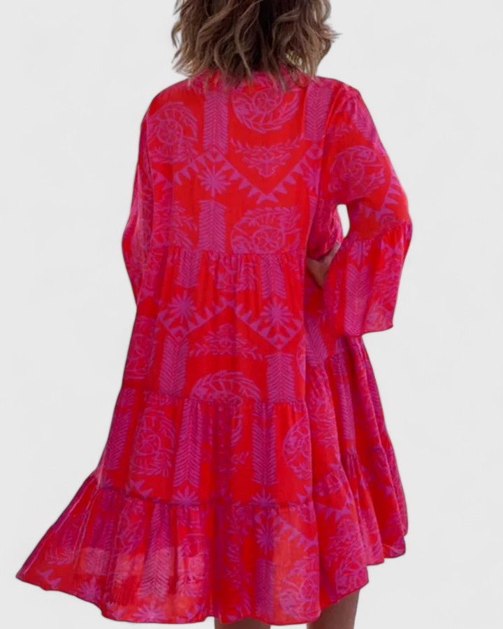 Briony | Bohemian Print Bell Sleeve Mini Dress