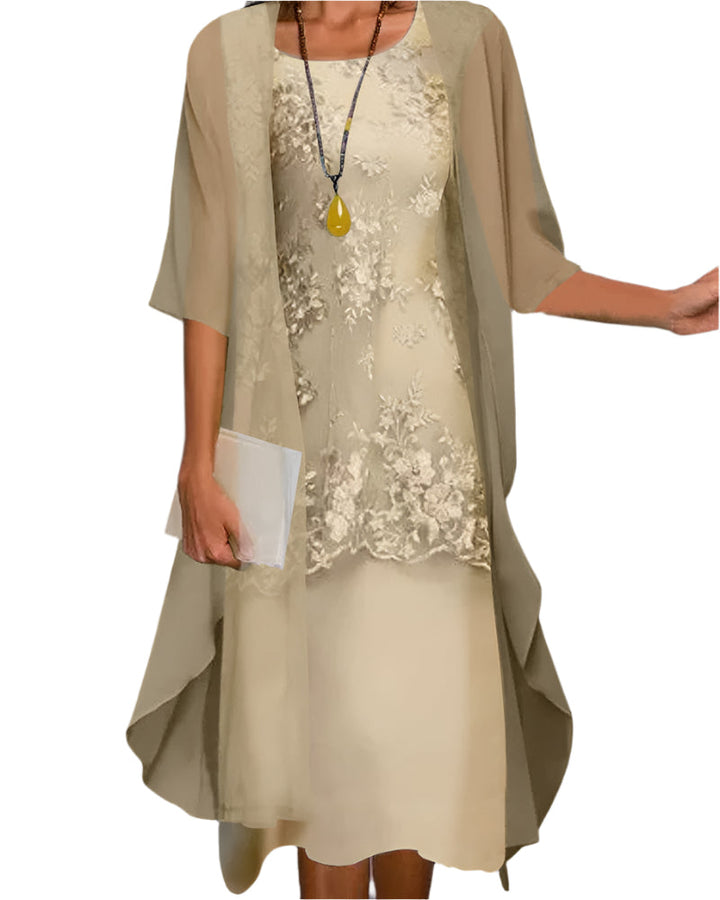 Annaliese | Floral Lace Chiffon Dress with Jacket
