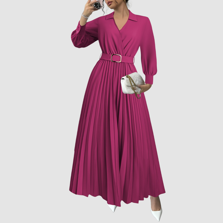 Soraya | Pleated Empire Waist Maxi Dress with Belt