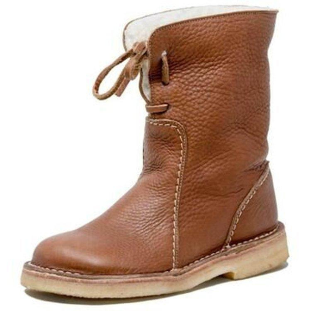 Quintessa | Leather Mid-Calf Boots with Lace-Up Back