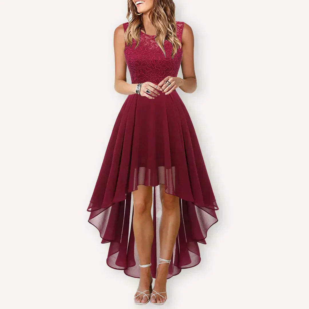 Margaux-Rose | Lace Bodice High Low Chiffon Dress