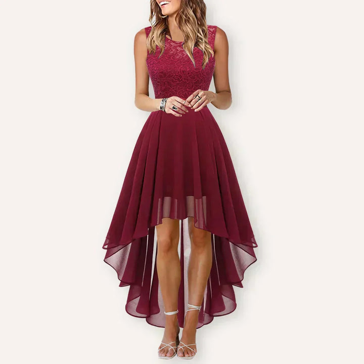 Margaux-Rose | Lace Bodice High Low Chiffon Dress
