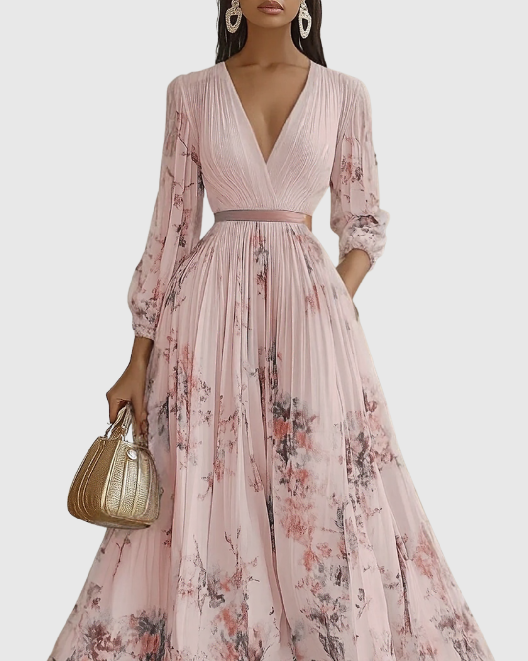 Niamh | Pleated V-Neck Maxi Dress