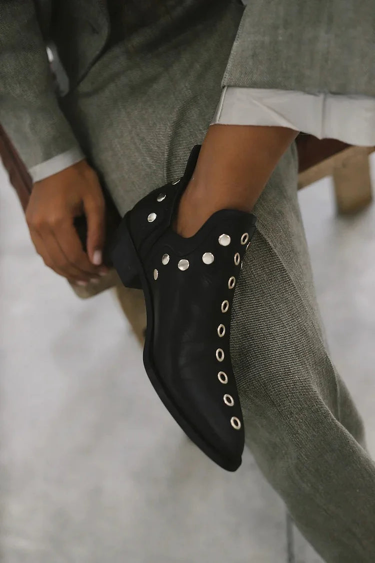 Maggie | Black Studded Pointed-Toe Chelsea Boots
