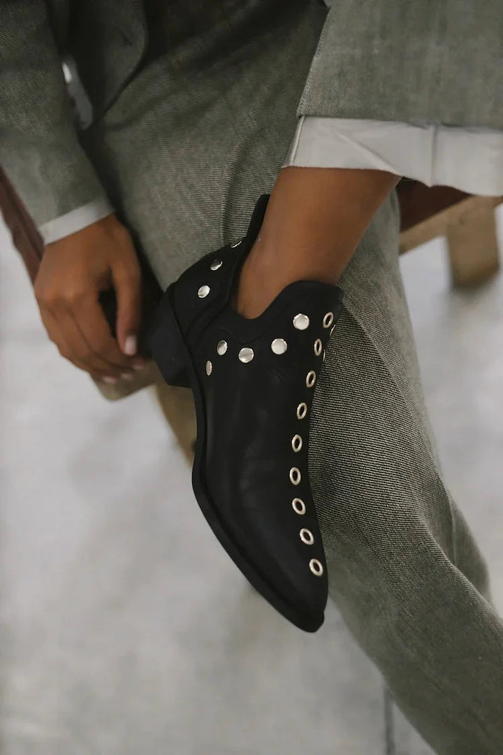 Maggie | Black Studded Pointed-Toe Chelsea Boots