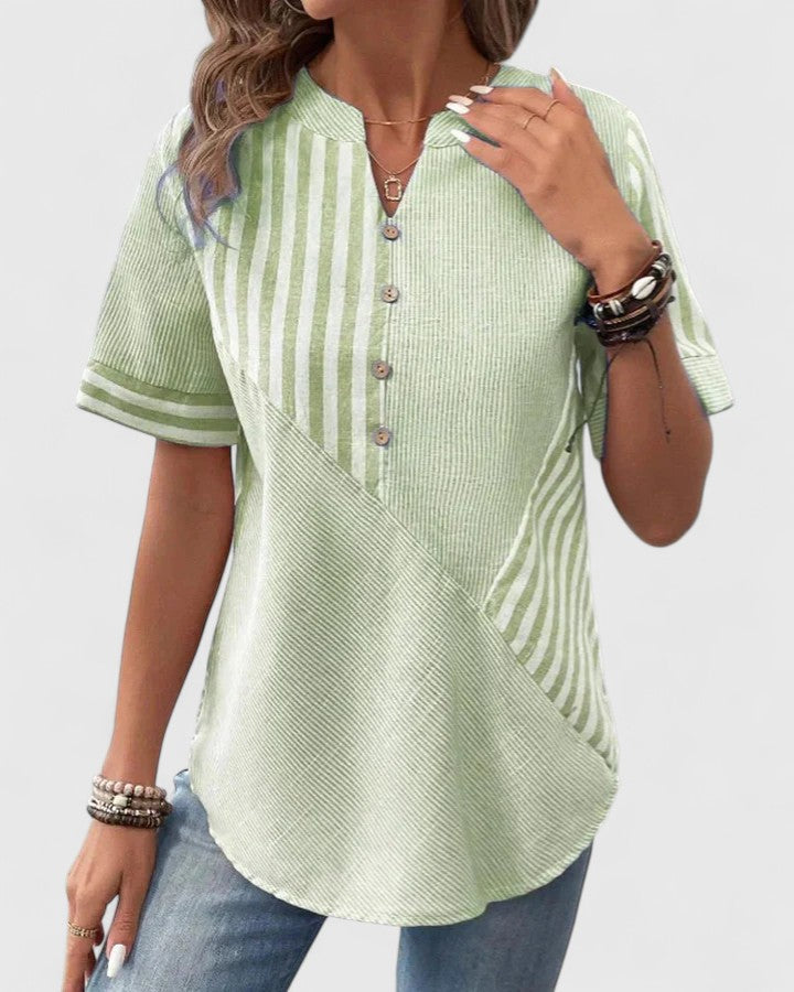 Averie | Striped Button-Up Blouse with Short Sleeves